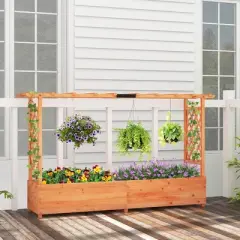 Costway 1/2 PCS Raised Garden Bed with Trellis Hanging Roof Planter Box Drainage Holes for Patio