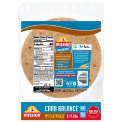 Mission Carb Balance Fajita Size Whole Wheat Flour Tortillas - 8oz/8ct