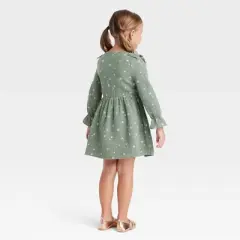 Grayson Collective Toddler Girls' Snowflake Gauze Ruffle Long Sleeve Dress - Green