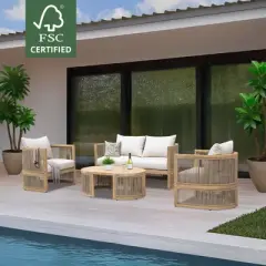 Kinger Home Haven 4-Piece Acacia Wood Patio Furniture Set, Outdoor Patio Conversation Set