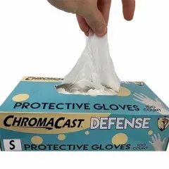 ChromaCast Defense Disposable Clear Nylon Work Bench Gloves, 100 Pack - Latex Free, Small | 2 PACK