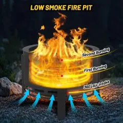 Acekool 26" Smokeless Fire Pit - Adjustable Outdoor Fire Bowl with Ash Tray & Poker for Backyard, Camping & Patio (Matte Black)