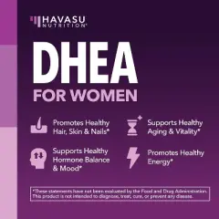 DHEA Supplement for Women with Biotin 5000mcg, DHEA 50mg and Biotin Capsules for Hormone Balance and Hair, Skin, Nail Support, Havasu Nutrition, 120ct