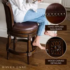Maven Lane Pullman Wooden Kitchen Bar Height Stool with 180 Degrees Swivel