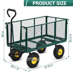 Heavy Duty Steel Garden Cart,550 LBS Capacity 3-in-1 Pullable Metal Wagon with 10" Pneumatic Wheels,180&deg;Rotating Handle & Removable Sides, Green