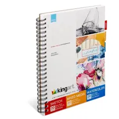 KINGART Sketch, Mixed Media & Watercolor Paper 3-in-1 9x12 60 Sheets