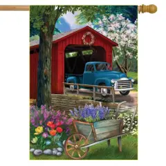 Briarwood Lane Bridge in Blooms Spring House Flag Floral Pickup T