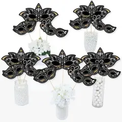 Big Dot of Happiness Masquerade - Carnival Mask Party Centerpiece Sticks - Table Toppers - Set of 15