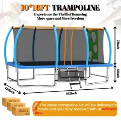 Jump Into Fun 10X16FT Outdoor Yard Trampolines Rectangle Recreational Trampoline With Net and Ladder For Children and Adults