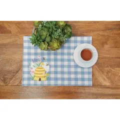 C&F Home Bee Happy In Blue Embroidered Placemats Set of 6 Blue Plaid, 13" x 16"