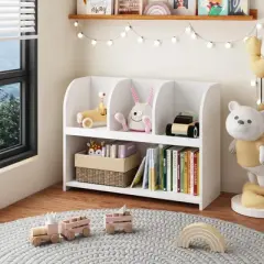 NicBex Simple White Kids Bookshelf Multifunctional Bookcase,Books & Toys Storage Cabinet Organizer Stand for Bedroom,Playroom