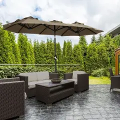 CAVINAS 9.5 FT Large Heavy Duty Umbrella Windproof Double-Sided Outdoor Umbrellas Sun Protection Beach Chair Umbrella without Base, Light Brown