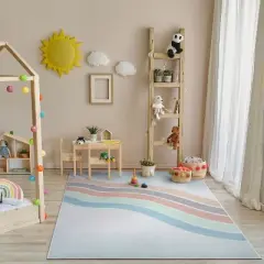 Well Woven Curved Rainbow Pastel Apollo Kids Collection Area Rug