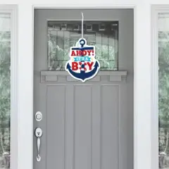 Big Dot of Happiness Ahoy It's a Boy - Hanging Porch Nautical Baby Shower Outdoor Decorations - Front Door Decor - 1 Piece Sign
