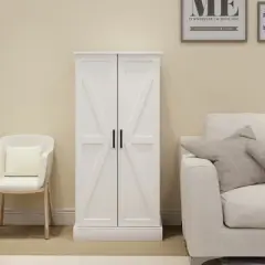 AndMakers White Wood 23.62 in. Pantry Cabinet with 2 Doors and Adjustable Shelves