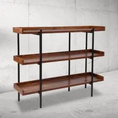 Flash Furniture Mayfair 3 Shelf 35"H Storage Display Unit Bookcase with Black Metal Frame in Rustic Wood Grain Finish