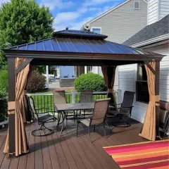 PURPLE LEAF Outdoor Hardtop Gazebo Canopy for Patio Deck Backyard Heavy Duty Outside Sunshade with Netting and Curtains