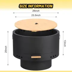 Acekool 26" Smokeless Fire Pit - Portable Wood Burning Fireplace with Removable Ash Pan & Hardwood Lid for Backyard, Camping (Black)