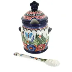 Blue Rose Polish Pottery 1848-1849 Zaklady Homey Pot & Dipper