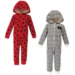 Little Treasure Toddler Girl Fleece Jumpsuits and Coveralls 2pk, Leopard Bow