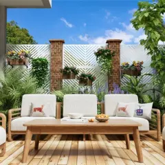 Pexfix 72 x 47 Inch Metal Privacy Screen Freestanding Outdoor Divider Panel For Patio Deck Balcony Heavy Duty Base Weatherproof White Parallel