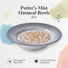 Portmeirion Potter's Mist Oatmeal Bowl (Set of 4) - Ideal for Porridge, Soup, Desserts - Microwave & Dishwasher Safe Earthenware Bowls, (Grey Mist)