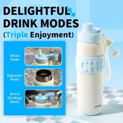 24 oz Insulated Water Bottle with Straw Lid - Stainless Steel Leak Proof Thermos