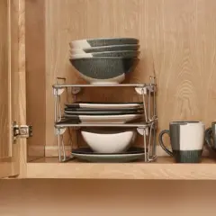 YBM Home Stackable and Foldable Silver Steel Mesh Storage Rack Shelf