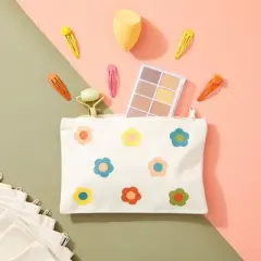 12 Pack Small Canvas Makeup Bags with Zipper for Women, 6 Retro Designs (White, 8 x 6 In)