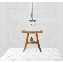 EcoDecors&reg; Satori&reg; 18" Teak Wood Shower Bench with Shelf in EarthyTeak Finish - Target Plus Natural 18"L x 12"D x 18"H