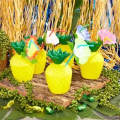 Zodaca 12 Pack Plastic Pineapple Cups with Lids and Straws for Hawaiian Party (10 oz)