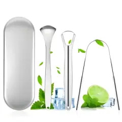 Kitcheniva Stainless Steel Tongue Scraper 3 Pcs Set with Storage Box