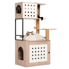 Multipet Cat Tree with Litter Box Enclosure, Large Hammock, Bed, Food Station, Scratching Posts