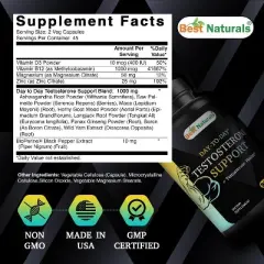 Best Naturals Day-to-Day Testosterone Support with Ashwagandha, Saw Palmetto, Horny Goat Weed, Maca, Long Jack, Wild Yam-  90 Veg Capsules