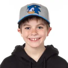Sonic The Hedgehog Embroidered Face Pre-Curved Bill Adjustable Snapback Hat Cap Grey