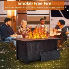 52 Inch Propane Fire Pit, CSA-Listed Outdoor Gas Fire Pit Rectangular Tabletop with Lid, 50,000 BTU Steel FireTable