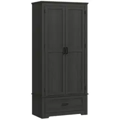 Gulches Farmhouse 68.9"H Tall Kitchen Pantry Cabinet - Freestanding, 2 Doors, Drawer, Adjustable Shelves, Black, 31.5"W x15.75"D