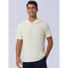 INSPIRE CHIC Men's Casual Short Sleeve Solid Color Drawstring Hooded T Shirts