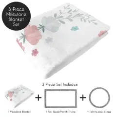 Sweet Jojo Designs Girl Baby Milestone Blanket Pop Floral Pink, Grey and Blue