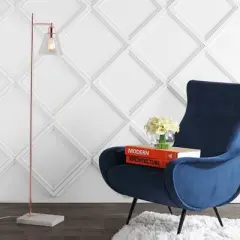 55" Metal/Marble Lorena Modern Glam Floor Lamp (Includes LED Light Bulb) Copper - Jonathan Y
