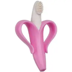 Maison Banana Teether, Self-Soothing Pain Relief Soft Silicone Teething Toy Pink (2 Pack)