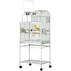 Resenkos Bird Cage, Bird Cages Habitat,55" Large Parrot Cage with Toy Hooks Above Top Bird Perch, Tray, Food Cups White