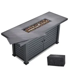 52inch Outdoor Propane Fire Pit Table, 50,000 BTU Rectangle Gas Fire Pit Table with Lid&Rain Cover