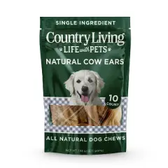 Country Living Natural Cow Ears Dog Chews &ndash; 10 Count Bag &ndash; All-Natural, Single-Ingredient, Long-Lasting Dog Chews