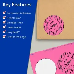 Avery Bright Pink Paper Labels, 3.5" Diameter Round