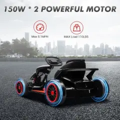 Go Kart, Electric Drift Kart Car with Adjustable Seat, 24V 7Ah Outdoor Ride On Toy, 8.1 MPH, LED Lights, Toy Race Car for Kids 6-12 Years Old