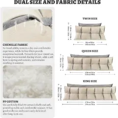 Headboard Backrest Set of 2 Pack Chenille Throw Pillows for Daybed Couch Support Reading Pillows, Gray &Beige