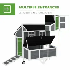 Resenkos Rabbit Hutch, Duck Cage Hutch,Chicken Coop, 43" Chicken Coop with Wheels, Chicken Tractor with Nesting Box, Pull-out Tray, Gray