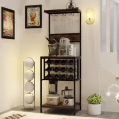 Costway Wine Rack Freestanding Floor with Countertop Wine and Glass Holder Wine Shelf