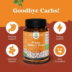 White Kidney Bean Extract Capsules, Supplement for Weight Loss & Reduce Calories, Glucose Support & Carb Control Supplements, Nature's Craft, 60ct